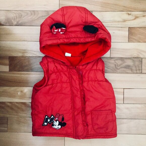 Disney Other - Disney Baby Minnie Mouse Fleece Lined Puffer Vest w/ 3D Ears Unisex 12-18 Mo
